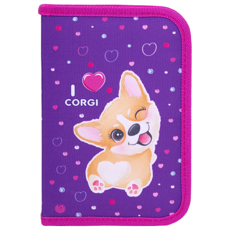 Пенал BRAUBERG, 1 отделение, полиэстер, 21х14 см, "I love corgi", 271530 - Пеналы каркасные