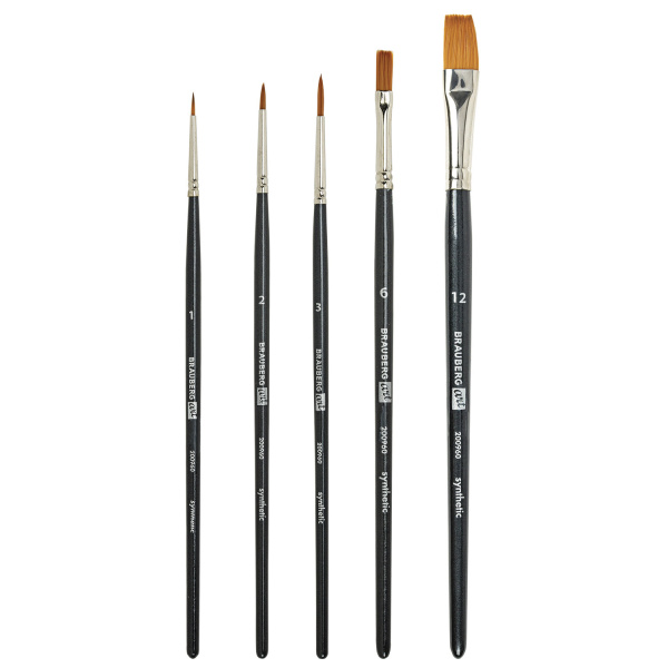 Кисти художественные набор 5 шт., синтетика, BRAUBERG ART CLASSIC, № 1-12, 200960 - Кисти художественные в наборах