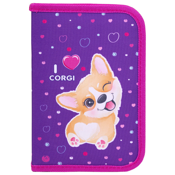 Пенал BRAUBERG, 1 отделение, полиэстер, 21х14 см, "I love corgi", 271530 - Пеналы каркасные