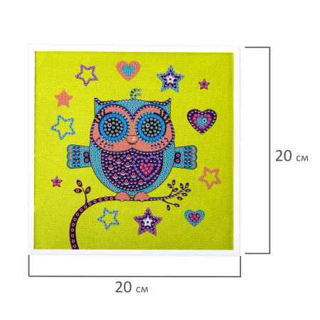 Картина стразами (алмазная мозаика) 20х20 см, ЮНЛАНДИЯ "Совёнок", в деревянной рамке, 662437 - Алмазная вышивка