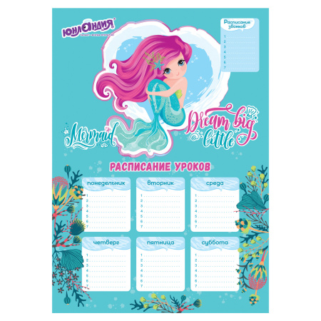 Расписание уроков и звонков А3, ЮНЛАНДИЯ, для девочек, ассорти (2 вида), 111652 - Расписание уроков