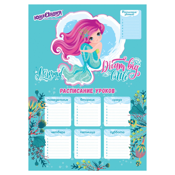 Расписание уроков и звонков А3, ЮНЛАНДИЯ, для девочек, ассорти (2 вида), 111652 - Расписание уроков
