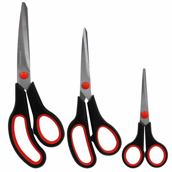 Ножницы BRAUBERG НАБОР 3 шт. (140, 190, 240 мм), эргономичные вставки, ВЫГОДНАЯ УПАКОВКА, 238168 - Ножницы универсальные