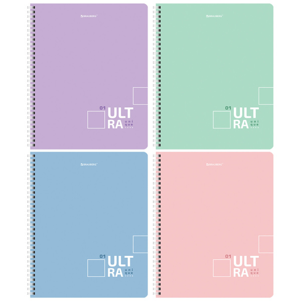 Тетрадь А5 120 л. BRAUBERG, гребень, клетка, "Unique Tone" (4 вида в спайке), 404445 - Тетради более 60 листов