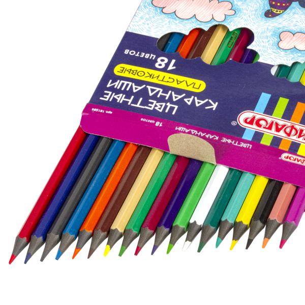 Карандаши цветные ПИФАГОР "СКАЗОЧНЫЙ ГОРОД", 18 цветов, черный пластик, заточенные, 181584 - Карандаши цветные