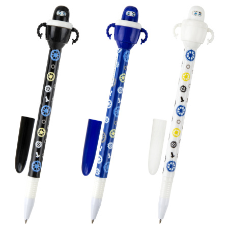 Ручка фигурная шариковая ЮНЛАНДИЯ "Робот", корпус ассорти, СИНЯЯ, пишущий узел 0,7 мм, 143790 - Ручки фигурные