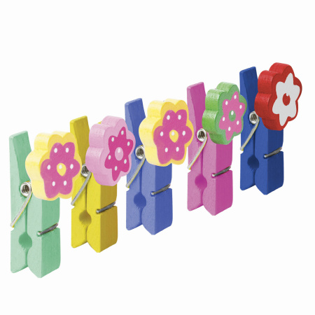 Прищепки декоративные "Цветочки", 5 штук, 3,5 см, ассорти, ОСТРОВ СОКРОВИЩ, 661302 - Прищепки для творчества