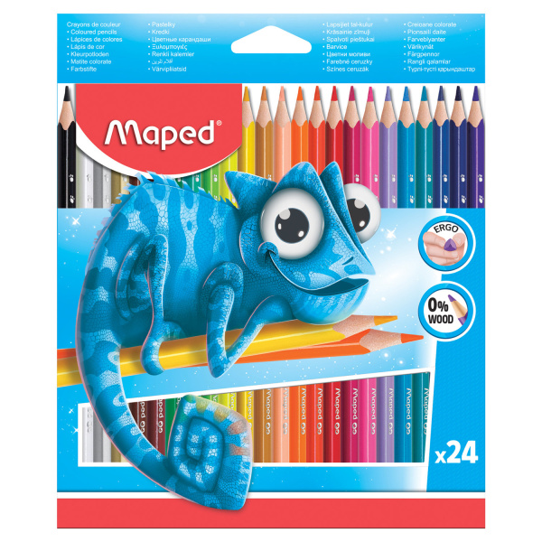 Карандаши цветные MAPED (Франция) "Pulse", 24 цвета, пластиковые, трехгранные, заточенные, европодвес, 862254