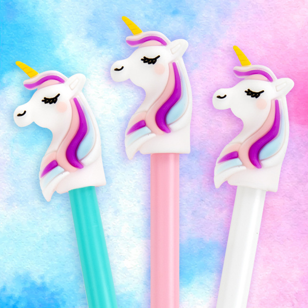 Ручка с топпером шариковая ЮНЛАНДИЯ "Единорожка", корпус ассорти, СИНЯЯ, пишущий узел 0,7 мм, 143806 - Ручки фигурные