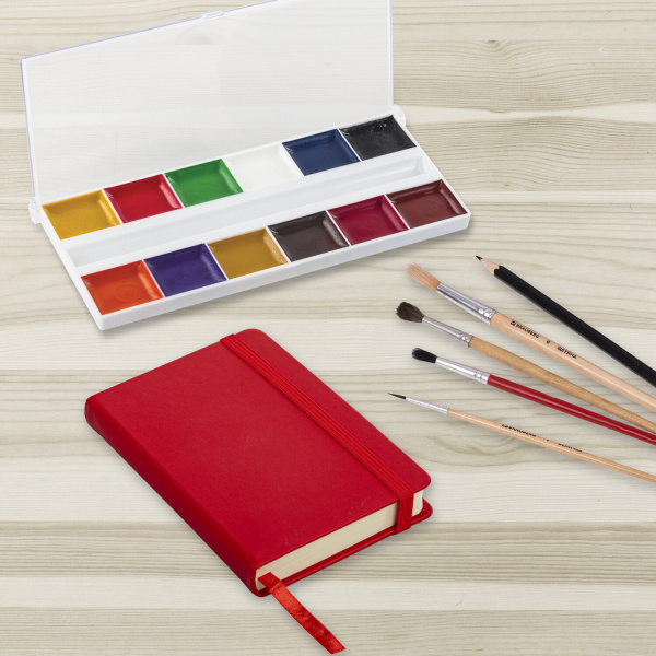 Скетчбук, слоновая кость 140 г/м2 90х140 мм, 80 л., КОЖЗАМ, резинка, BRAUBERG ART CLASSIC, красный, 113187 - Альбомы, скетчбуки и бумага для графики и эскизов