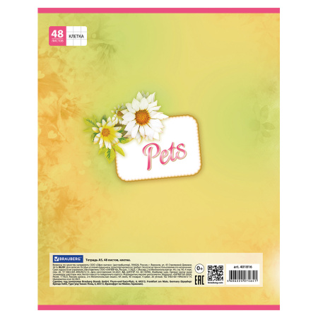 Тетрадь А5, 48 л., BRAUBERG, скоба, клетка, обложка картон, ЛЮБИМЧИКИ, 401816 - Тетради 40-48 листов