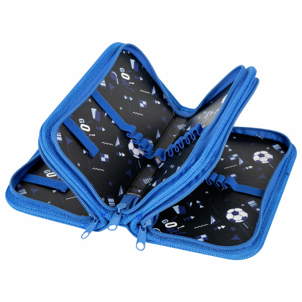 Пенал ЮНЛАНДИЯ, 3 отделения, полиэстер, 19х11 см, "Football power", 271030 - Пеналы каркасные