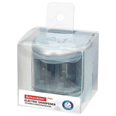 Точилка электрическая BRAUBERG DUAL (для 2 диаметров карандашей!), 4 батарейки АА, голубая, 270578 - Точилки электрические
