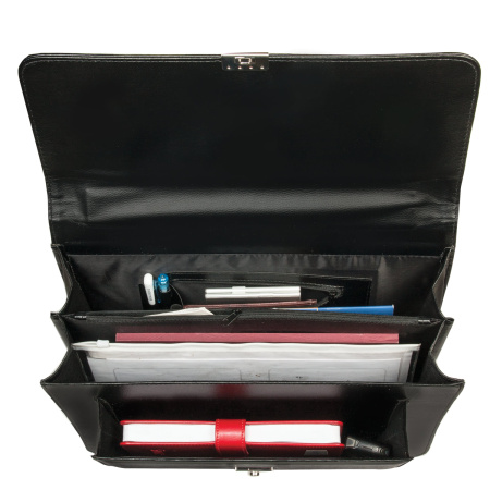 Портфель "Проект", 38х28,5х10 см, искусственная кожа, 2 отделения, замок с ключом, черный, 200 - Портфели из кожи