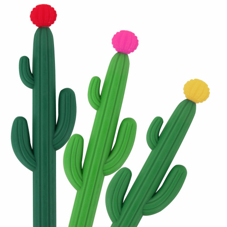 Ручка фигурная шариковая ЮНЛАНДИЯ "Кактус", мягкий силиконовый корпус, ассорти, СИНЯЯ, пишущий узел 0,7 мм, 143774 - Ручки фигурные