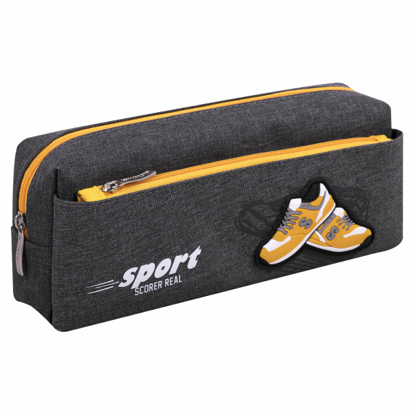 Пенал мягкий ЮНЛАНДИЯ, 2 отделения, полиэстер, "Sport scorer", серый, 20х9х6 см, 271575 - Пеналы мягкие