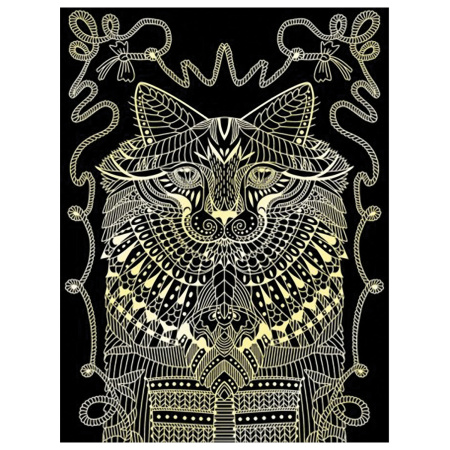 Гравюра-антистресс с эффектом золота "Ученый кот", 18х24 см, основа, штихель, LORI, Гр-545 - Гравюры