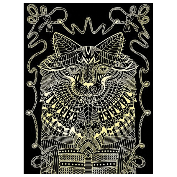 Гравюра-антистресс с эффектом золота "Ученый кот", 18х24 см, основа, штихель, LORI, Гр-545 - Гравюры