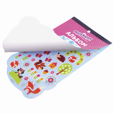 Альбом со сверкающими наклейками "Лесные зверушки", 4 листа, более 250 шт., склейка, ЮНЛАНДИЯ, 662695 - Наклейки