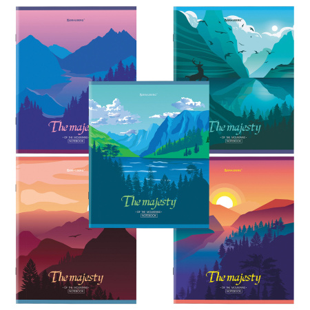 Тетрадь А5 48 л. BRAUBERG скоба, клетка, обложка картон, "Majesty" (микс в спайке), 404368 - Тетради 40-48 листов