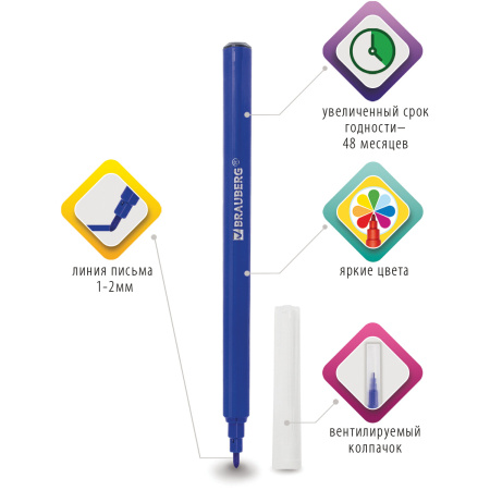 Фломастеры BRAUBERG "PREMIUM", 18 цветов, КЛАССИЧЕСКИЕ, вентилируемый колпачок, ПВХ-упаковка с европодвесом, 151935 - Фломастеры классические