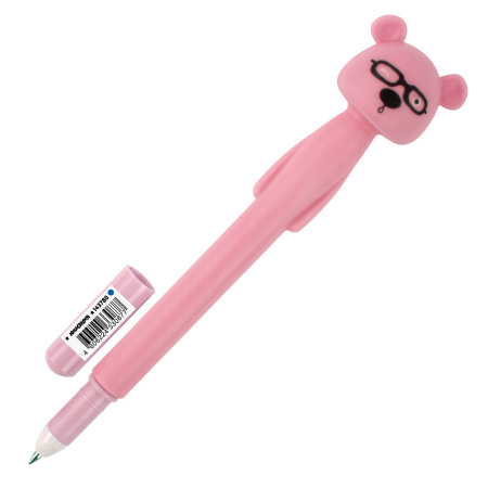 Ручка фигурная шариковая ЮНЛАНДИЯ "Мишка", мягкий силиконовый корпус, ассорти, СИНЯЯ, пишущий узел 0,7 мм, 143780 - Ручки фигурные