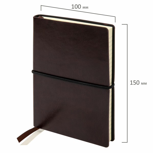 Блокнот МАЛЫЙ ФОРМАТ (100х150 мм) А6, BRAUBERG "Western", 128 л., гладкий кожзам, резинка, клетка, коричневый, 125241 - Бизнес-блокноты и бизнес-тетради