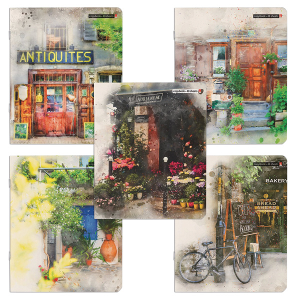 Тетрадь А5 48 л. АЛЬТ скоба, клетка, глянцевый лак, "ЕВРОПЕЙСКИЙ ДВОРИК", 1 шт, 7-48-1057