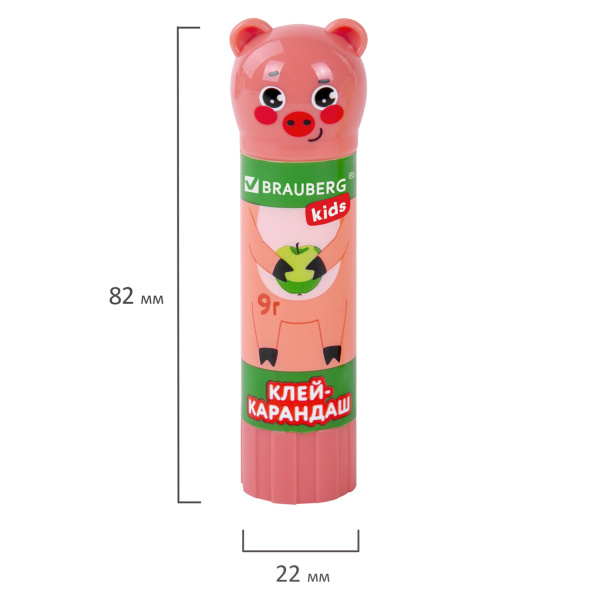 Клей-карандаш "Зверята: хрюшка, тигр, панда", 9 г, фигурный колпачок, 3 шт./блистер, BRAUBERG KIDS, 271141 - Клей-карандаш