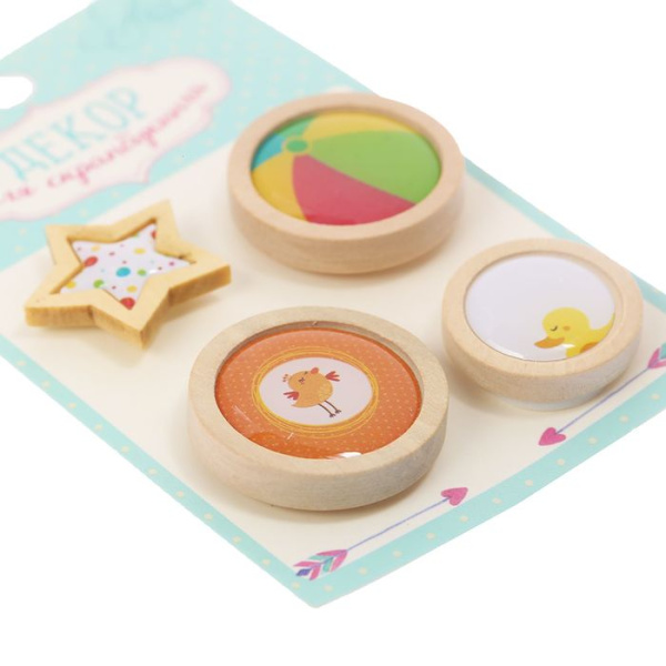 Декоративные элементы из дерева для скрапбукинга "Праздник детства", размер упаковки 6*10 см - Декоративные элементы из дерева