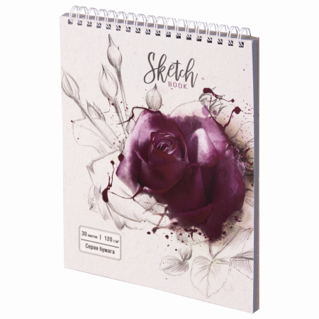Скетчбук, серая бумага 120 г/м2, 170х195 мм, 30 л., гребень, подложка, цветная фольга, "Роза", 98702 - Альбомы, скетчбуки и бумага для графики и эскизов