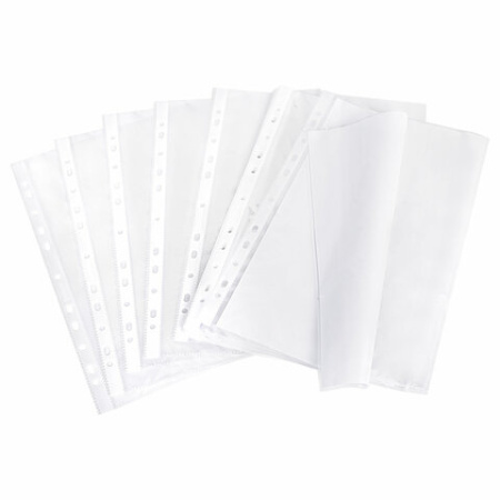 Папки-файлы перфорированные плотные А4 BRAUBERG "ГЛЯНЦЕВЫЕ EXTRA 600" КОМПЛЕКТ 100 шт., ПЛОТНЫЕ, 60 мкм, 229665 - Папки перфорированные