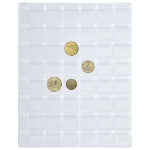 Листы-вкладыши для альбома "OPTIMA" на 48 монет d до 25 мм, КОМПЛЕКТ 10 шт., 200х250 мм, ПВХ, STAFF, 238086 - Листы-вкладыши для монет и купюр