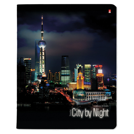 Тетрадь А5 48 л. АЛЬТ скоба, клетка, глянцевый лак, "Ночные города" (5 видов), 7-48-727 - Тетради 40-48 листов