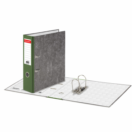 Папка-регистратор BRAUBERG, усиленный корешок, мраморное покрытие, 80 мм, с уголком, зеленая, 228030 - Папки-регистраторы с арочным механизмом