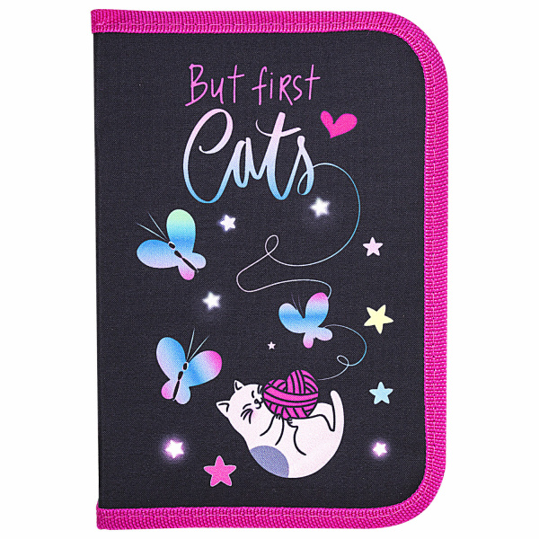 Пенал BRAUBERG с наполнением, 1 отделение, 1 откидная планка, 24 предмета, 21х14 см, "Cats first", 271525 - Пеналы с наполнением