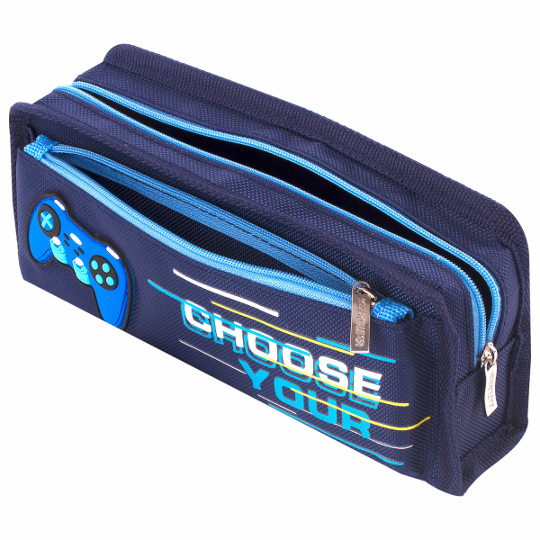 Пенал ЮНЛАНДИЯ, 2 отделения, полиэстер, "Joystick", синий, 21х6х9 см, 270274 - Пеналы мягкие