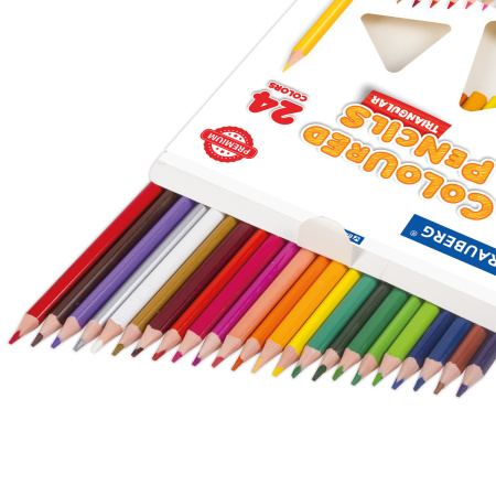 Карандаши цветные BRAUBERG PREMIUM, 24 цвета, пластиковые, трехгранные, грифель мягкий 3 мм, 181663 - Карандаши цветные