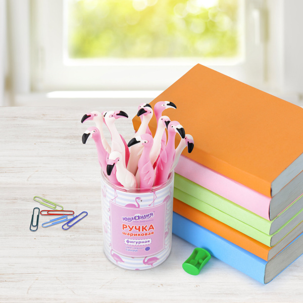 Ручка фигурная шариковая ЮНЛАНДИЯ "Фламинго", мягкий силиконовый корпус, ассорти, СИНЯЯ, пишущий узел 0,7 мм, 143775 - Ручки фигурные