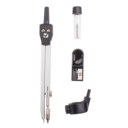 Готовальня BRAUBERG "Architect", 4 предмета: циркуль 135 мм, держатель для карандашей, точилка, грифель, 210657 - Циркули и готовальни