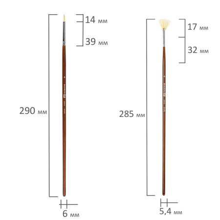 Кисти художественные BRAUBERG ART, набор 4 шт. (щетина круглая № 4, 6, плоская № 10, веерная № 4), 200945 - Кисти художественные в наборах