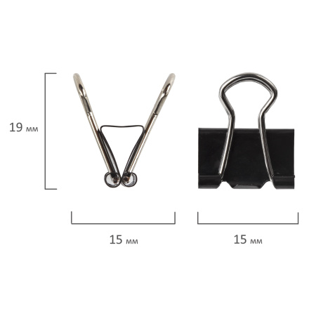 Зажимы для бумаг STAFF "EVERYDAY", КОМПЛЕКТ 12 шт., 15 мм, на 45 листов, черные, картонная коробка, 229049 - Зажимы для бумаг