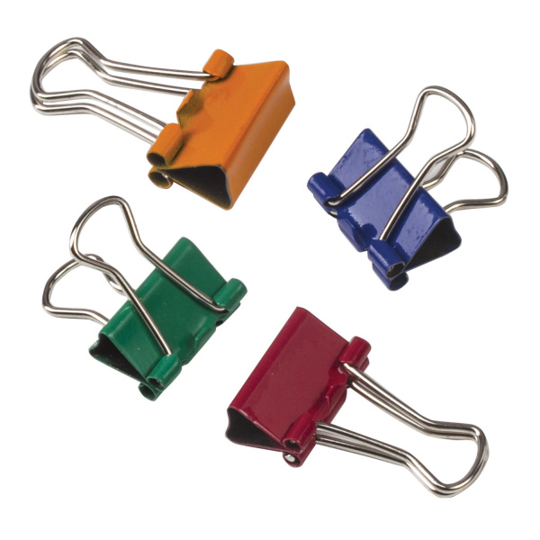 Зажимы для бумаг ОФИСМАГ, КОМПЛЕКТ 12 шт., 15 мм, на 45 листов, цветные, картонная коробка, 226761 - Зажимы для бумаг