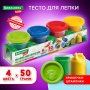 Пластилин-тесто для лепки BRAUBERG KIDS, 4 цвета, 200 г, яркие классические цвета, крышки-штампики, 106714 - Пластилин
