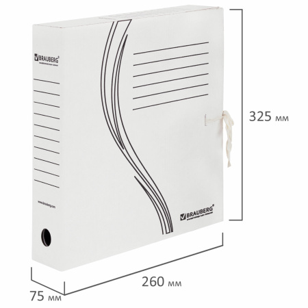 Папка архивная с завязками А4 (325х260 мм), 75 мм, до 700 листов, плотная, микрогофрокартон, БЕЛАЯ, BRAUBERG, 124850 - Накопители документов