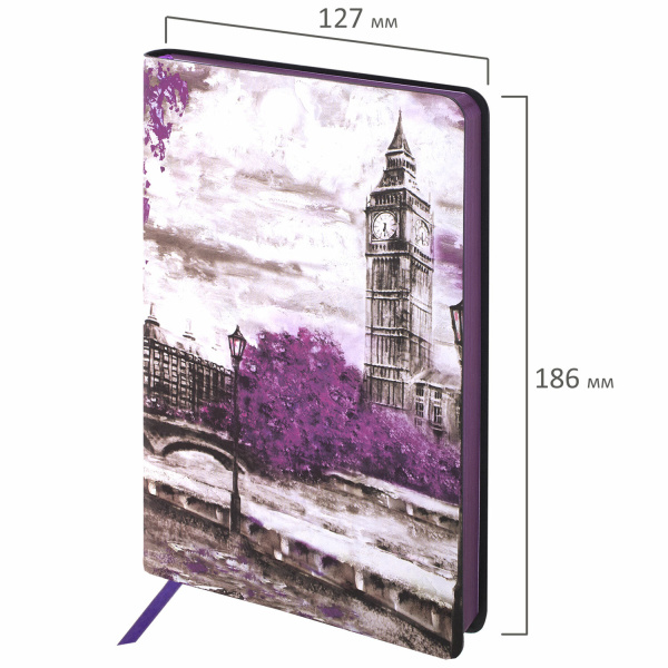 Ежедневник недатированный B6 (127х186 мм), BRAUBERG VISTA, под кожу, гибкий, 136 л., "London", 112105 - Ежедневники с покрытием "под кожу и ткань"