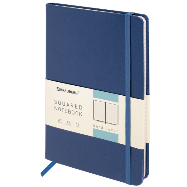 Блокнот А5 (148x218 мм), BRAUBERG "Metropolis Special", под кожу, 80 л., резинка, клетка, сапфировый, 113336 - Бизнес-блокноты и бизнес-тетради