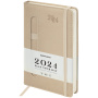 Ежедневник датированный 2024 А5 138x213 мм BRAUBERG "Optimal", под кожу, резинка-фиксатор, держатель для ручки, бежевый, 114975 - Ежедневники с покрытием "под кожу и ткань"