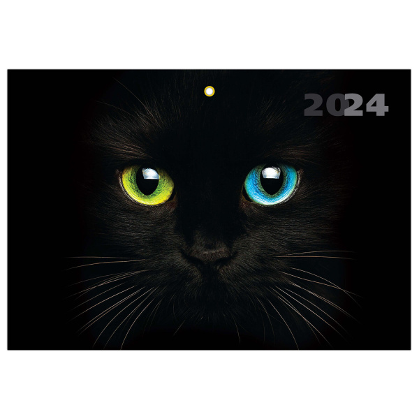 Календарь квартальный на 2024 г., 3 блока 1 гребень с бегунком, мелованная бумага, "Cat's eyes", BRAUBERG, 115309 - Календари настенные