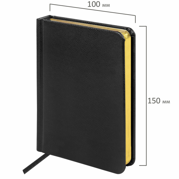 Ежедневник недатированный МАЛЫЙ ФОРМАТ А6 (100х150 мм) BRAUBERG "Iguana", кожзам, 160 л., черный, 125104 - Ежедневники с покрытием "под кожу и ткань"